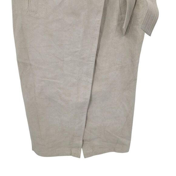 ASOS Suede Leather Tie Wrap Midi Skirt US 10 UK 14 EU42 Ecru Pockets City Chic - Picture 6 of 12
